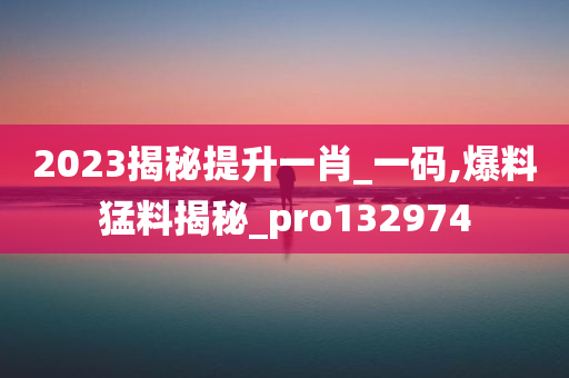 2023揭秘提升一肖_一码,爆料猛料揭秘_pro132974